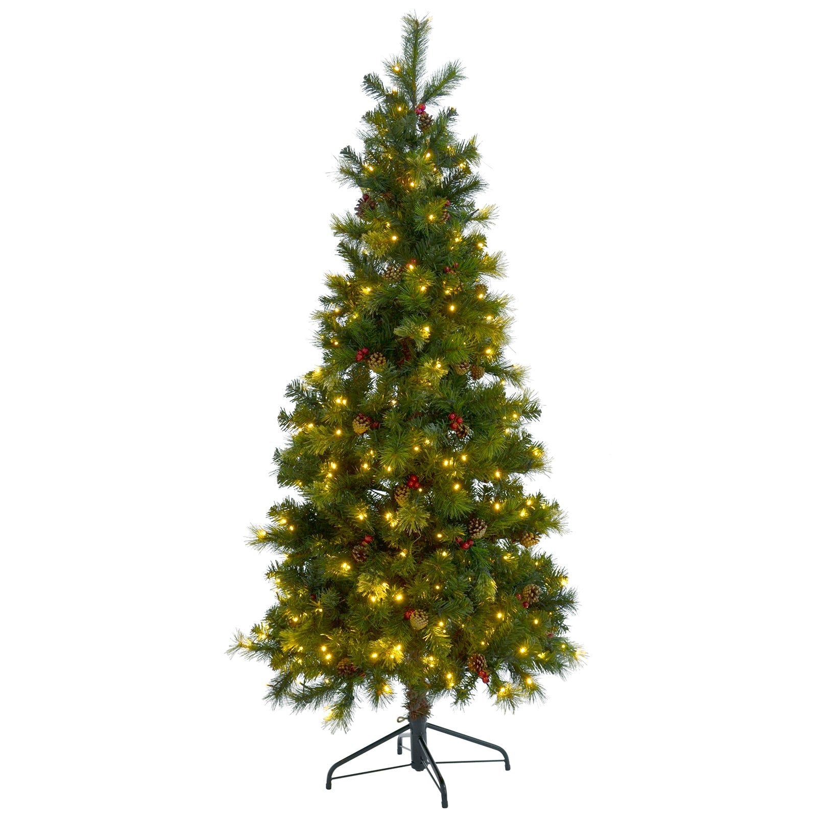 Mr Crimbo 6ft Slim Pre-Lit Christmas Tree Green Pine 300 LEDs - MrCrimbo.co.uk -XS2895 - -6ft christmas tree